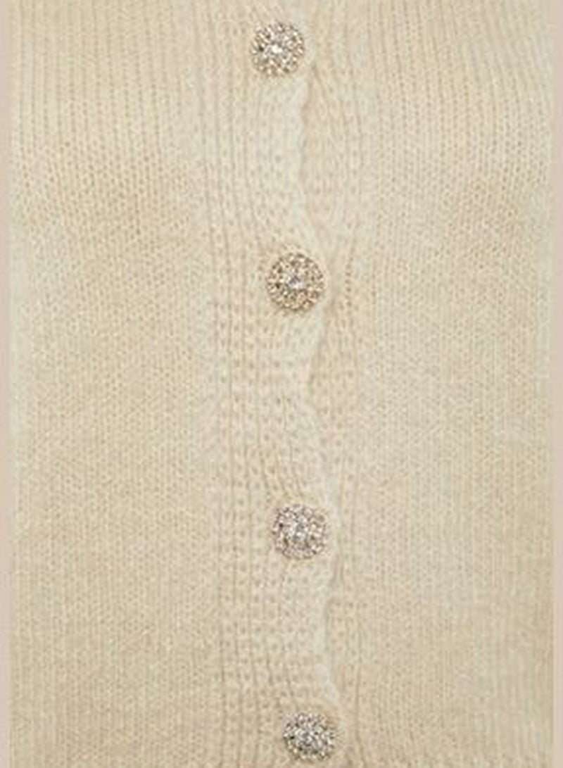 Stone Soft Textured Knitwear Cardigan with Jewel Buttons TWOAW21HI0034