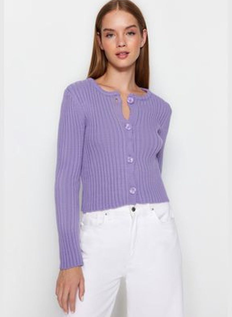 Lilac Basic Crop Sweater Cardigan TWOAW24HI00342