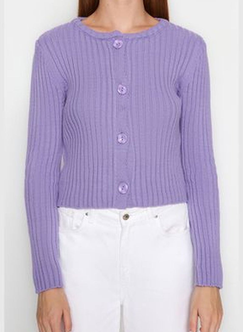 Lilac Basic Crop Sweater Cardigan TWOAW24HI00342