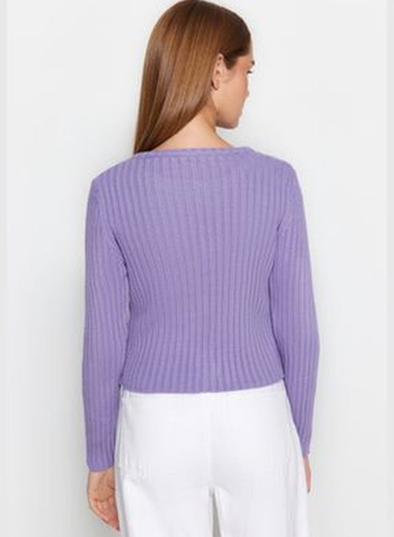 Lilac Basic Crop Sweater Cardigan TWOAW24HI00342