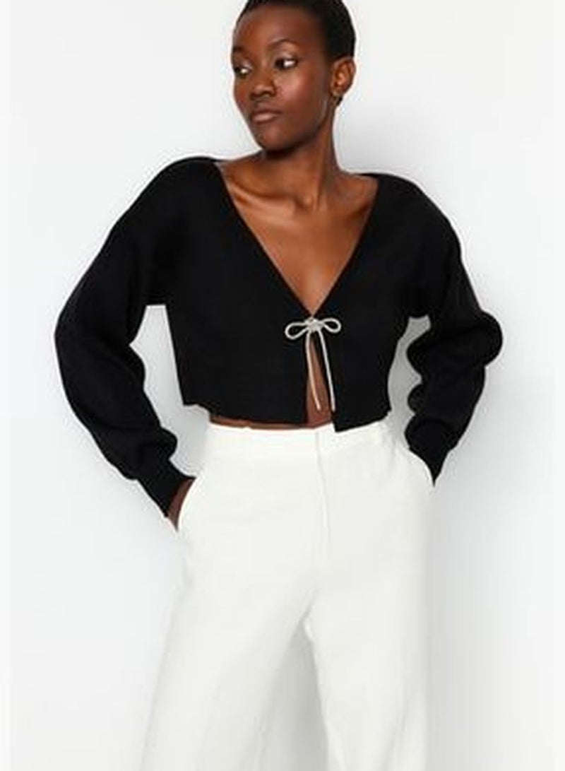 Black Super Crop Basic Knitwear Cardigan TWOAW24HI00315