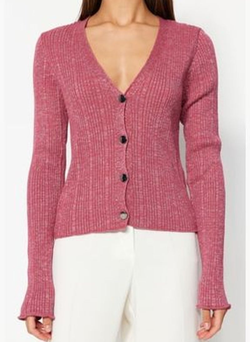 Dried Rose Silvery V-Neck Knitwear Cardigan TWOAW24HI00227