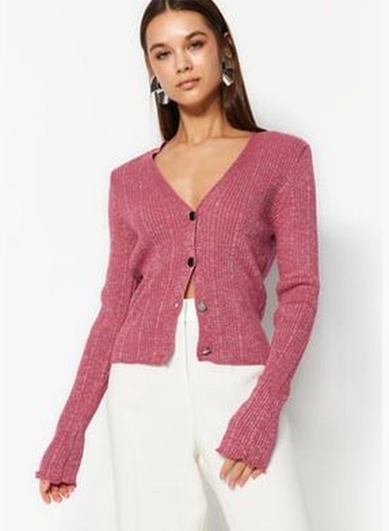 Dried Rose Silvery V-Neck Knitwear Cardigan TWOAW24HI00227