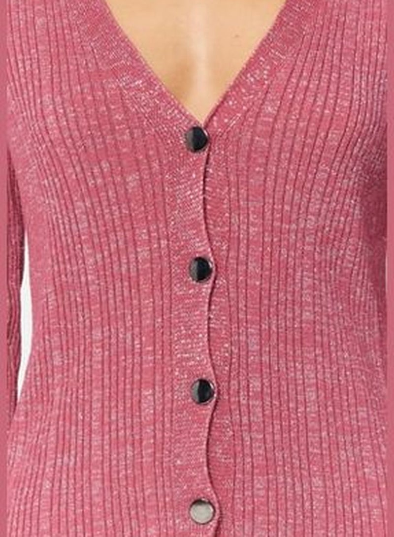 Dried Rose Silvery V-Neck Knitwear Cardigan TWOAW24HI00227