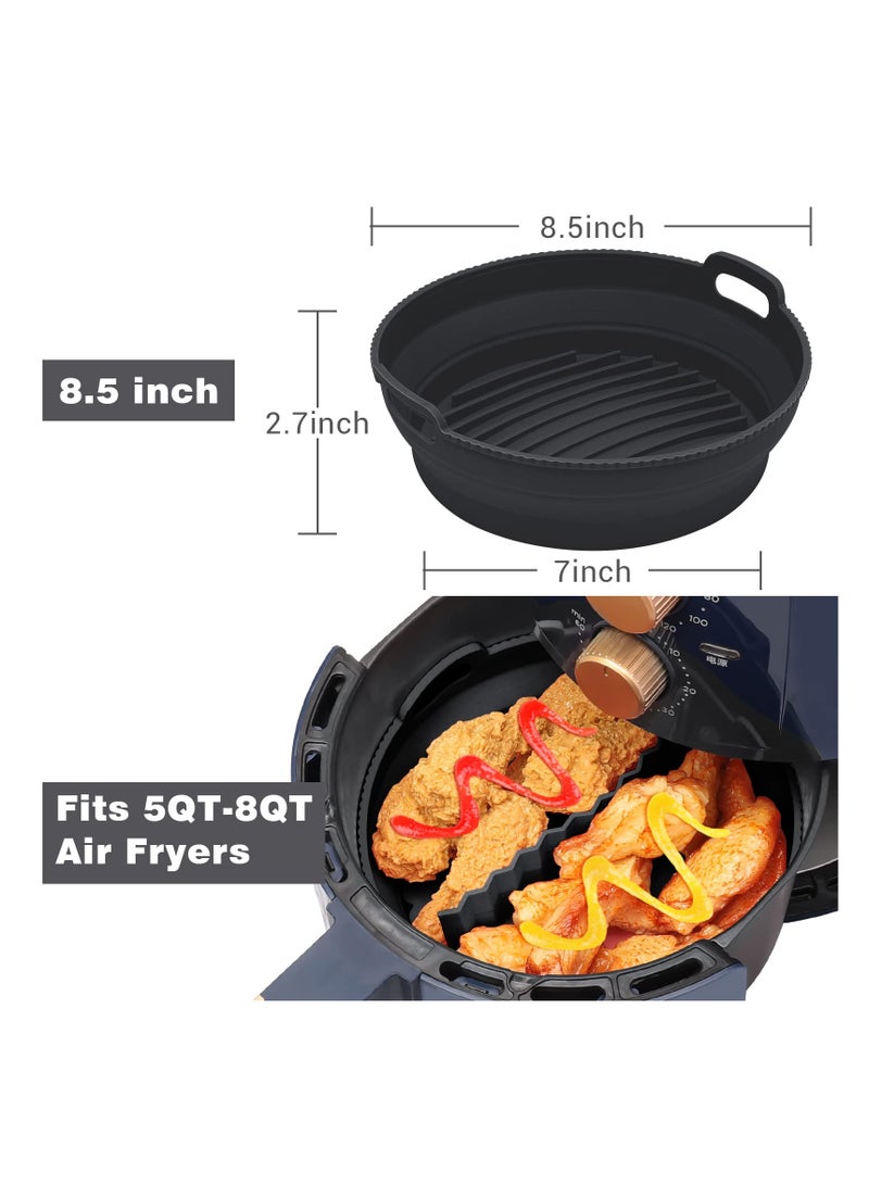 SYOSI Air Fryer Silicone Liner, 8.5Inch Air Fryer Silicone Liner Foldable Round Silicone Air Fryer Liner with Divider Non-Stick Reusable Air Fryer Liner for 5qt to 8qt Air Fryer (Black)