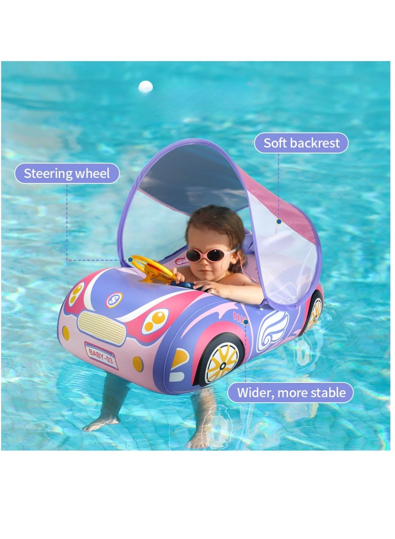 Baby Pool Float with Canopy UPF50+ Car-Shaped Inflatable Toddler Swim Float