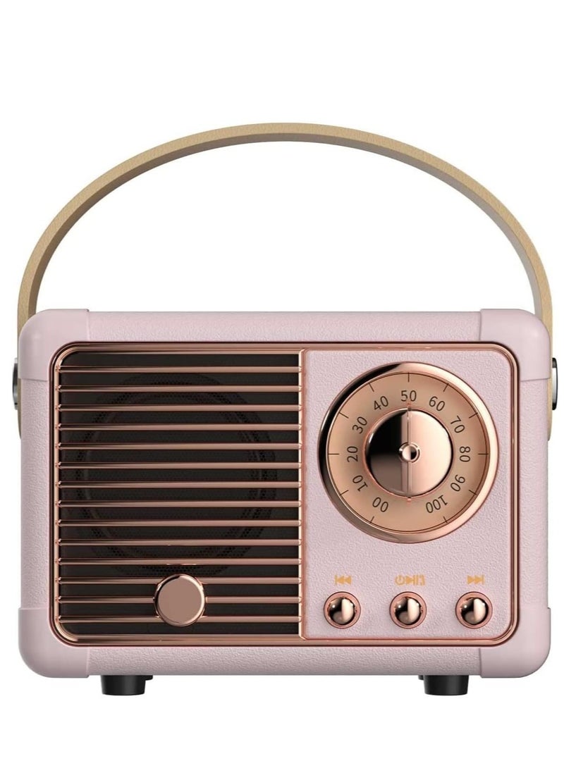 HM-11 Bluetooth Portable Radio, Retro Style Mini Speaker with Clear Stereo Sound, Rich Bass for iPhone, Android Devices and Tablets (Pink)