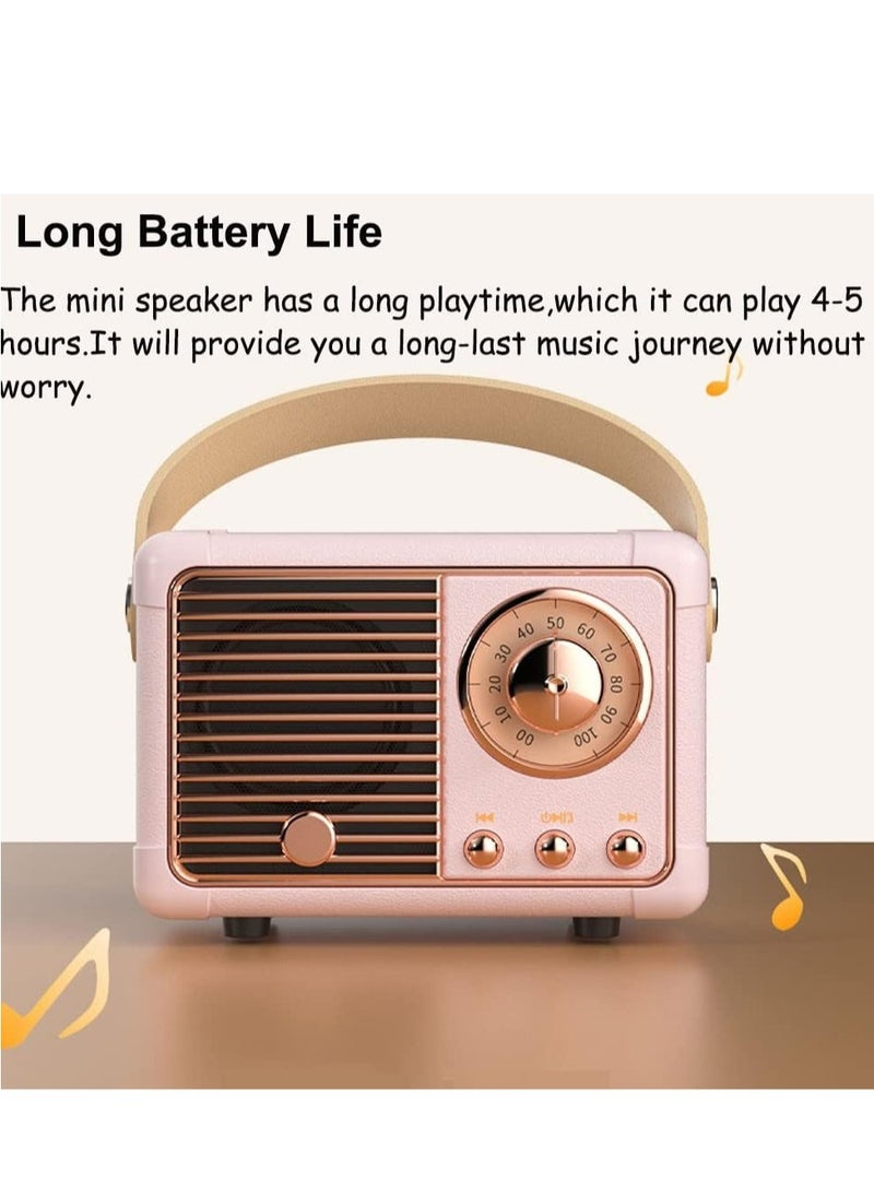 HM-11 Bluetooth Portable Radio, Retro Style Mini Speaker with Clear Stereo Sound, Rich Bass for iPhone, Android Devices and Tablets (Pink)