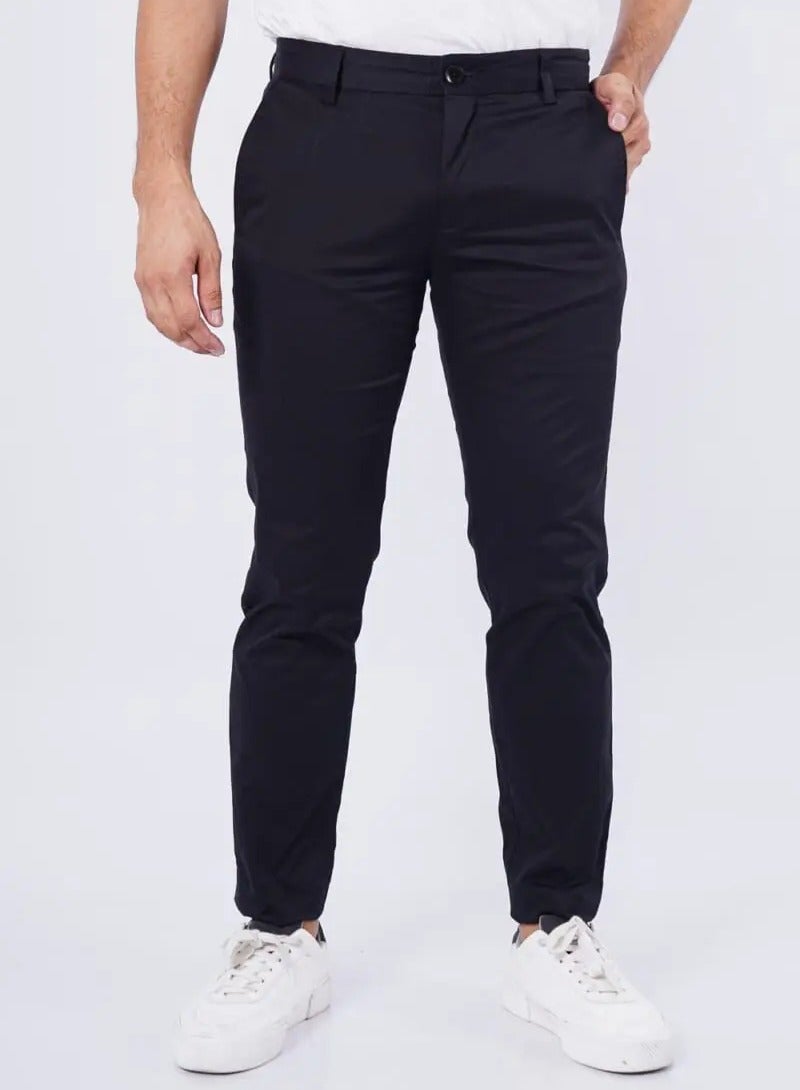 Men’s Button Closer Flat Front Casual Pant in Black