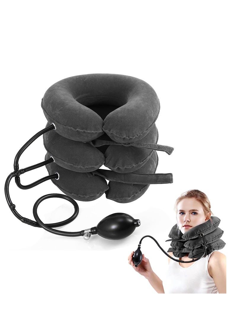 Travel pillow cervical traction device Portable neck traction device Neck pain relief Inflatable neck brace and neck decompression