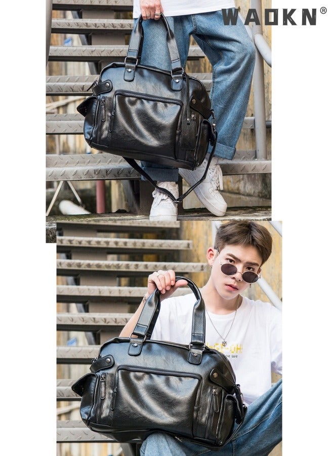 Leather Travel Bag Large Duffle Independent Big Fitness Bags Handbag Bag Luggage Shoulder Bag Brown Men Fashion Zipper Bag Carry On Travel Duffel Bags with Shoulder Strap Luggage Shoulder Bag Black