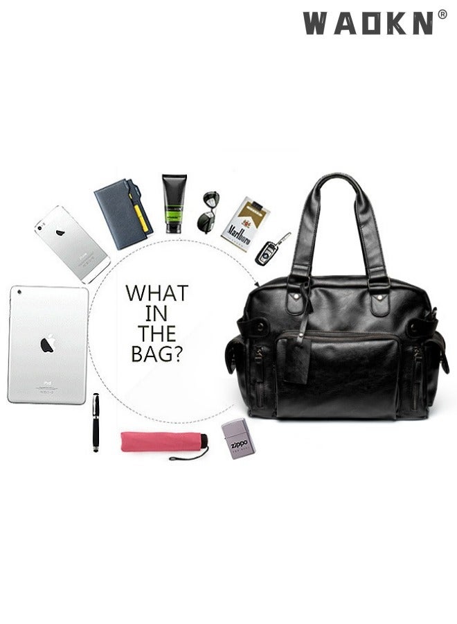 Leather Travel Bag Large Duffle Independent Big Fitness Bags Handbag Bag Luggage Shoulder Bag Brown Men Fashion Zipper Bag Carry On Travel Duffel Bags with Shoulder Strap Luggage Shoulder Bag Black