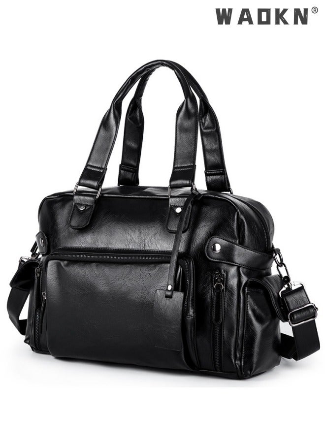 Leather Travel Bag Large Duffle Independent Big Fitness Bags Handbag Bag Luggage Shoulder Bag Brown Men Fashion Zipper Bag Carry On Travel Duffel Bags with Shoulder Strap Luggage Shoulder Bag Black