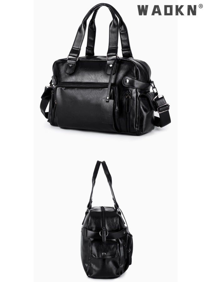 Leather Travel Bag Large Duffle Independent Big Fitness Bags Handbag Bag Luggage Shoulder Bag Brown Men Fashion Zipper Bag Carry On Travel Duffel Bags with Shoulder Strap Luggage Shoulder Bag Black