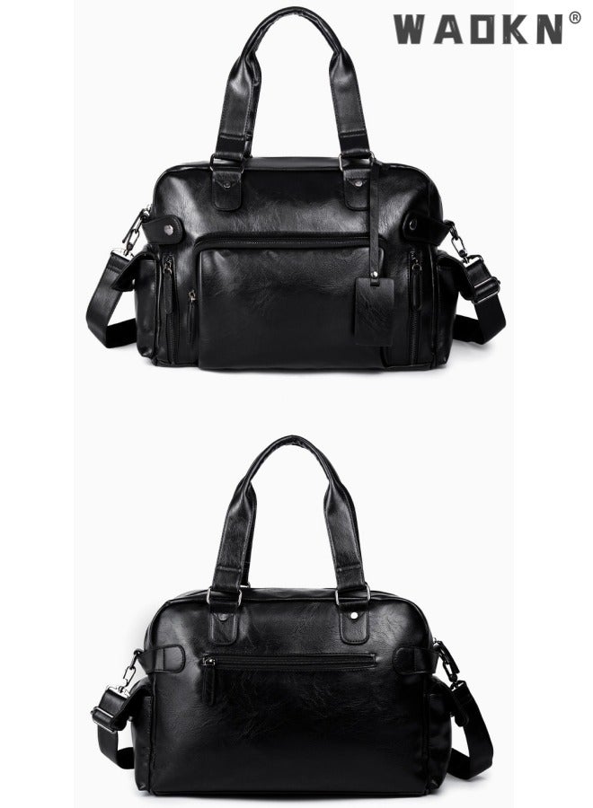 Leather Travel Bag Large Duffle Independent Big Fitness Bags Handbag Bag Luggage Shoulder Bag Brown Men Fashion Zipper Bag Carry On Travel Duffel Bags with Shoulder Strap Luggage Shoulder Bag Black