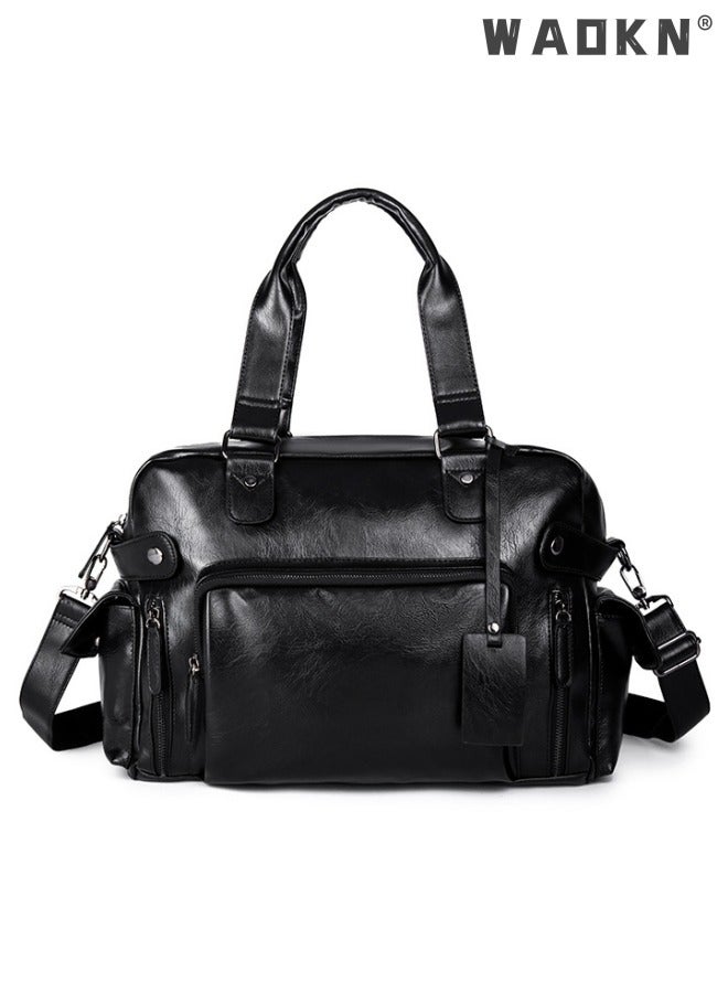 Leather Travel Bag Large Duffle Independent Big Fitness Bags Handbag Bag Luggage Shoulder Bag Brown Men Fashion Zipper Bag Carry On Travel Duffel Bags with Shoulder Strap Luggage Shoulder Bag Black