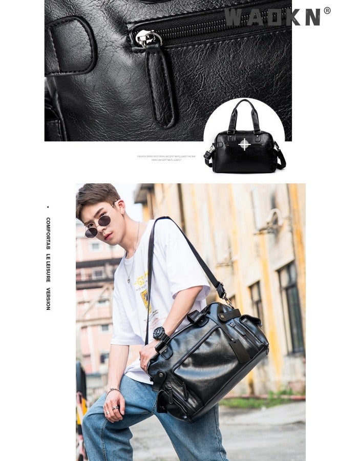 Leather Travel Bag Large Duffle Independent Big Fitness Bags Handbag Bag Luggage Shoulder Bag Brown Men Fashion Zipper Bag Carry On Travel Duffel Bags with Shoulder Strap Luggage Shoulder Bag Black