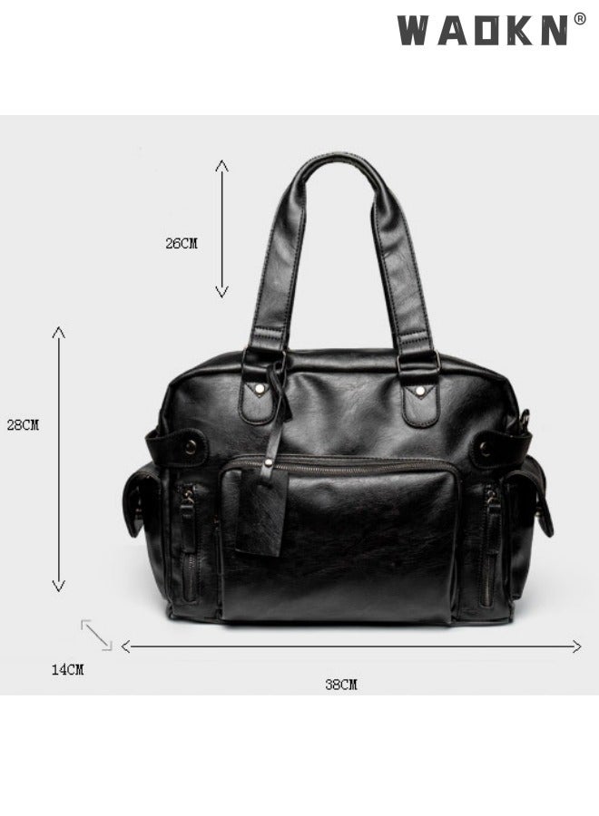 Leather Travel Bag Large Duffle Independent Big Fitness Bags Handbag Bag Luggage Shoulder Bag Brown Men Fashion Zipper Bag Carry On Travel Duffel Bags with Shoulder Strap Luggage Shoulder Bag Black