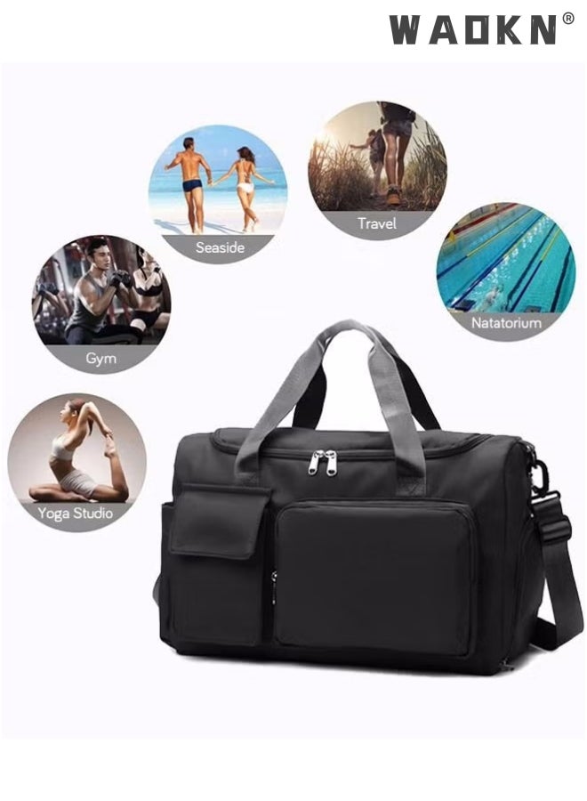 Large Capacity Gym Sacks Waterproof Duffel Bag Gym Duffle Bag, Sports Gym Bag Sports Gym Bag for Men and Women Travel Duffel Bag with Wet Pocket and Shoes Compartment Sports Duffel Bag Black