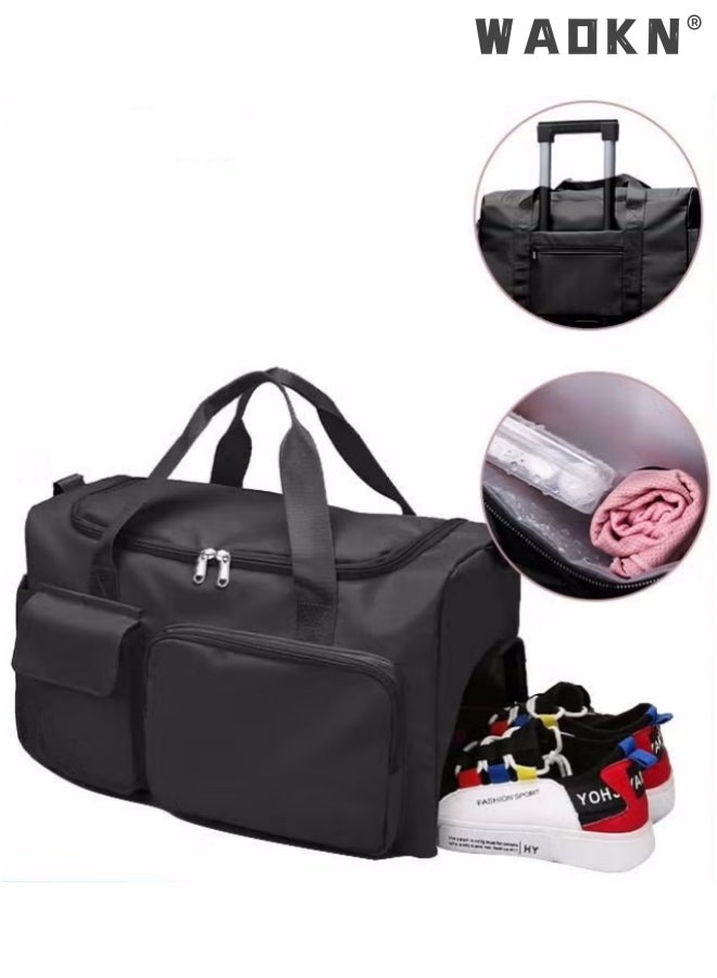 Large Capacity Gym Sacks Waterproof Duffel Bag Gym Duffle Bag, Sports Gym Bag Sports Gym Bag for Men and Women Travel Duffel Bag with Wet Pocket and Shoes Compartment Sports Duffel Bag Black