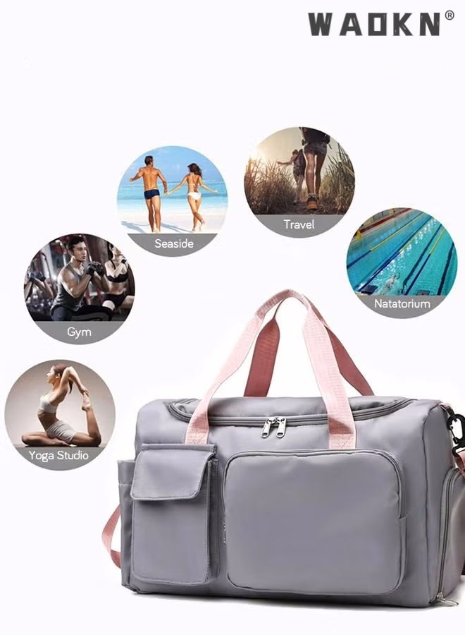 Large Capacity Gym Sacks Waterproof Duffel Bag Gym Duffle Bag, Sports Gym Bag Sports Gym Bag for Men and Women Travel Duffel Bag with Wet Pocket and Shoes Compartment Sports Duffel Bag Grey