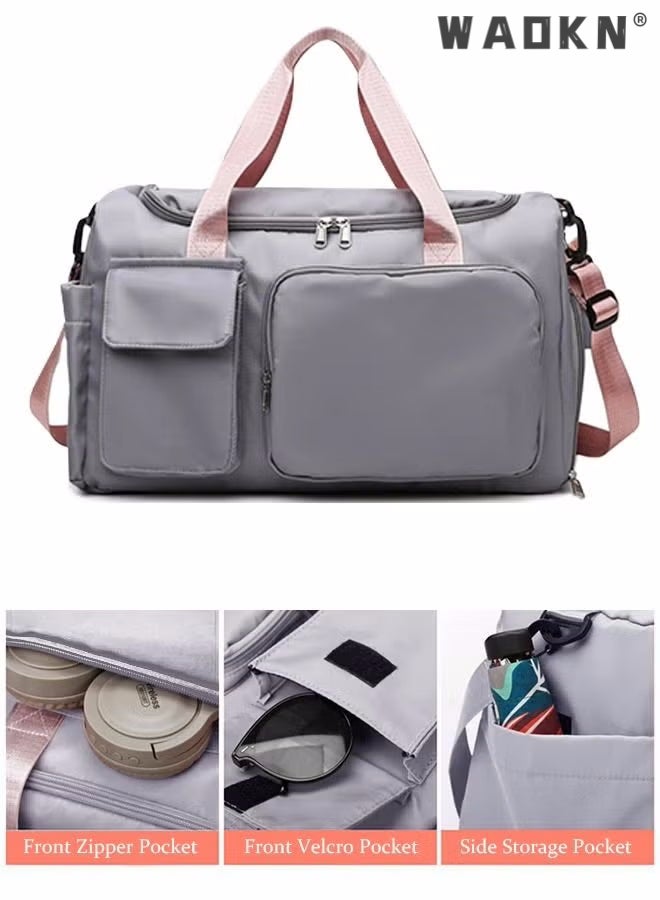 Large Capacity Gym Sacks Waterproof Duffel Bag Gym Duffle Bag, Sports Gym Bag Sports Gym Bag for Men and Women Travel Duffel Bag with Wet Pocket and Shoes Compartment Sports Duffel Bag Grey