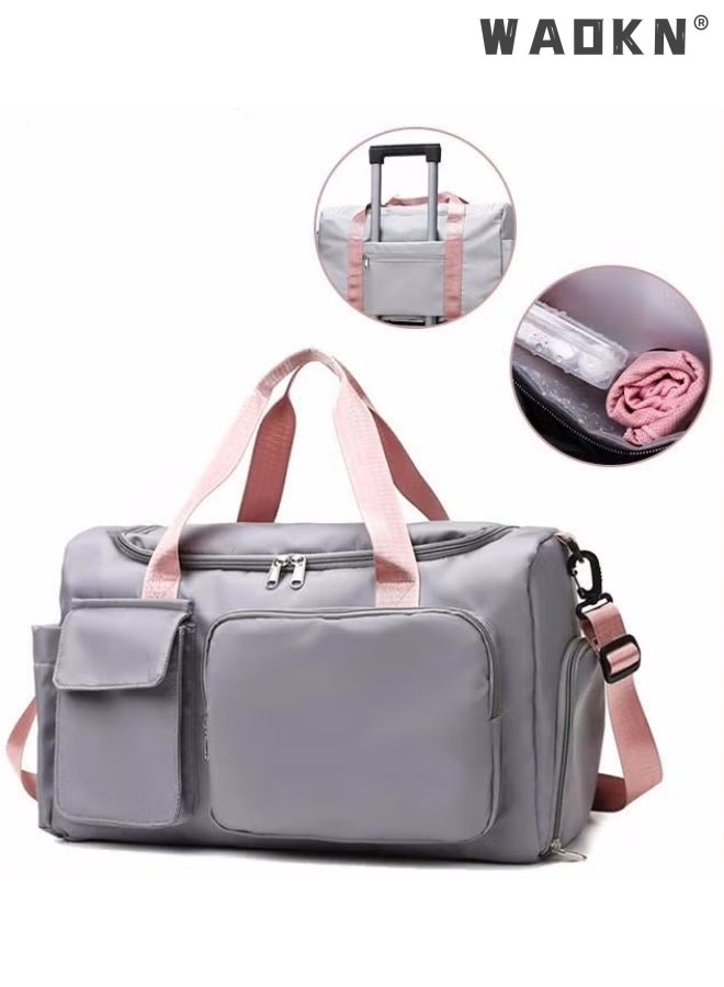 Large Capacity Gym Sacks Waterproof Duffel Bag Gym Duffle Bag, Sports Gym Bag Sports Gym Bag for Men and Women Travel Duffel Bag with Wet Pocket and Shoes Compartment Sports Duffel Bag Grey