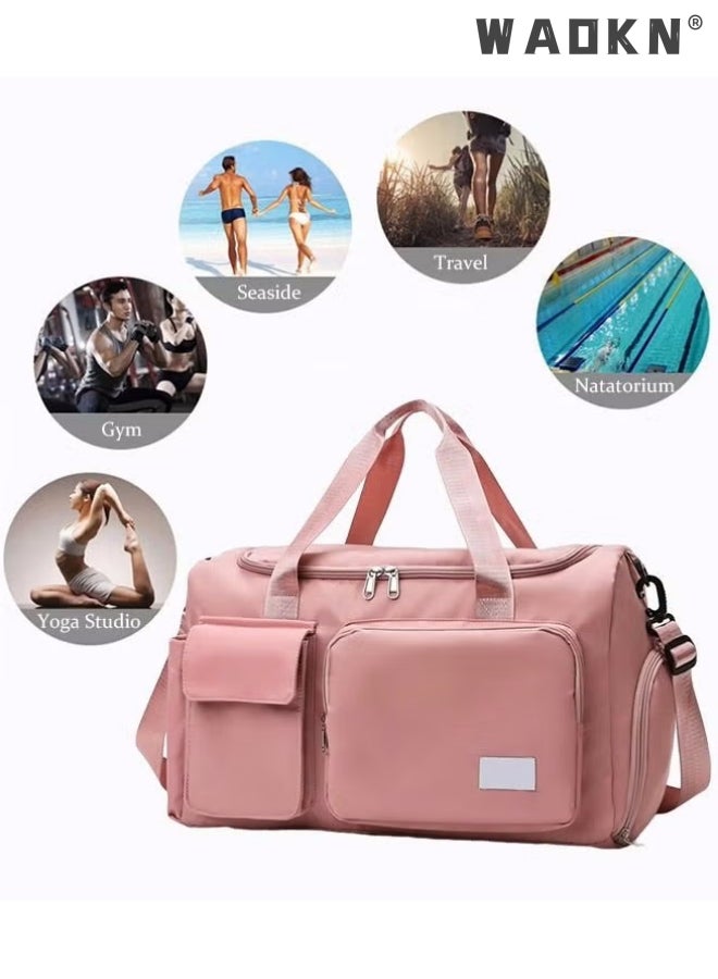 Large Capacity Gym Sacks Waterproof Duffel Bag Gym Duffle Bag, Sports Gym Bag Sports Gym Bag for Men and Women Travel Duffel Bag with Wet Pocket and Shoes Compartment Sports Duffel Bag Pink