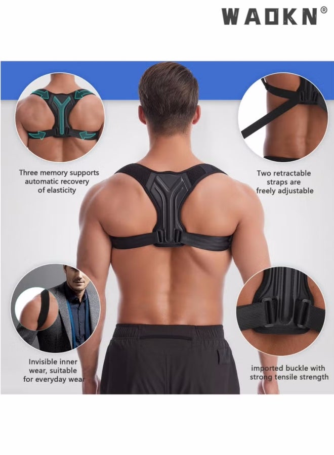 Back Correction Strap, Adjustable Posture Corrector Spine Straightener for Relief of Neck Shoulder Pain Develop Good Seated Standing for Men Women Elderly Teens (1PCS Black)