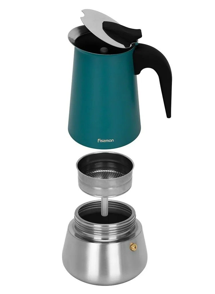 Stovetop Espresso Maker 450ml For 9 Cups Stainless Steel, Making Fresh Coffee, Moka Pot Express, For Home And Camping Use