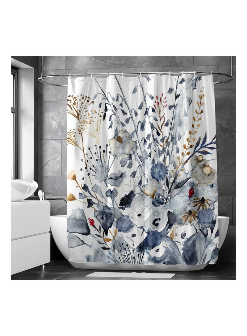 Excefore Floral Shower Curtain, 72” x 72” Bathroom Floral Watercolor Leaves on The Top Botanical Nature Fabric Bath Curtain Country Plant Cloth Bathroom Decor