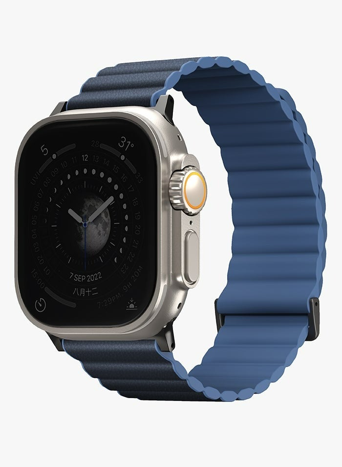 Revix Reversible Magnetic Leather And Silicone Strap For Apple Watch 42 44 45 49 Mm Prussian/Mist Blue