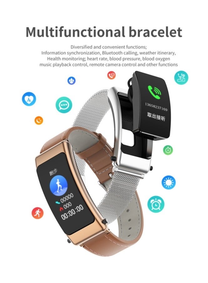 K50 1.08 inch Leather Band Two -in-ONE TWS Earphone Detachable IP67 Waterproof Smart Watch Support Bluetooth Call