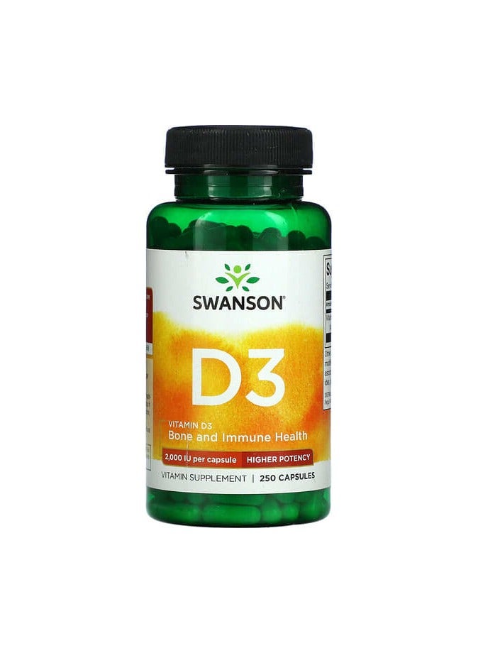 Vitamin D3,  2,000 IU, 250 Capsules