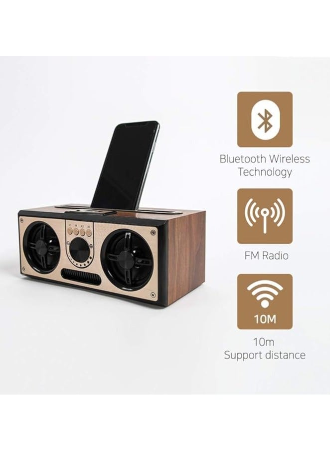 Giftology Retro Wireless Bluetooth Speaker 20W Wooden Speaker Music via Bluetooth AUX TF card USB or FM radio Portable Speaker for Home Travel FM Radio