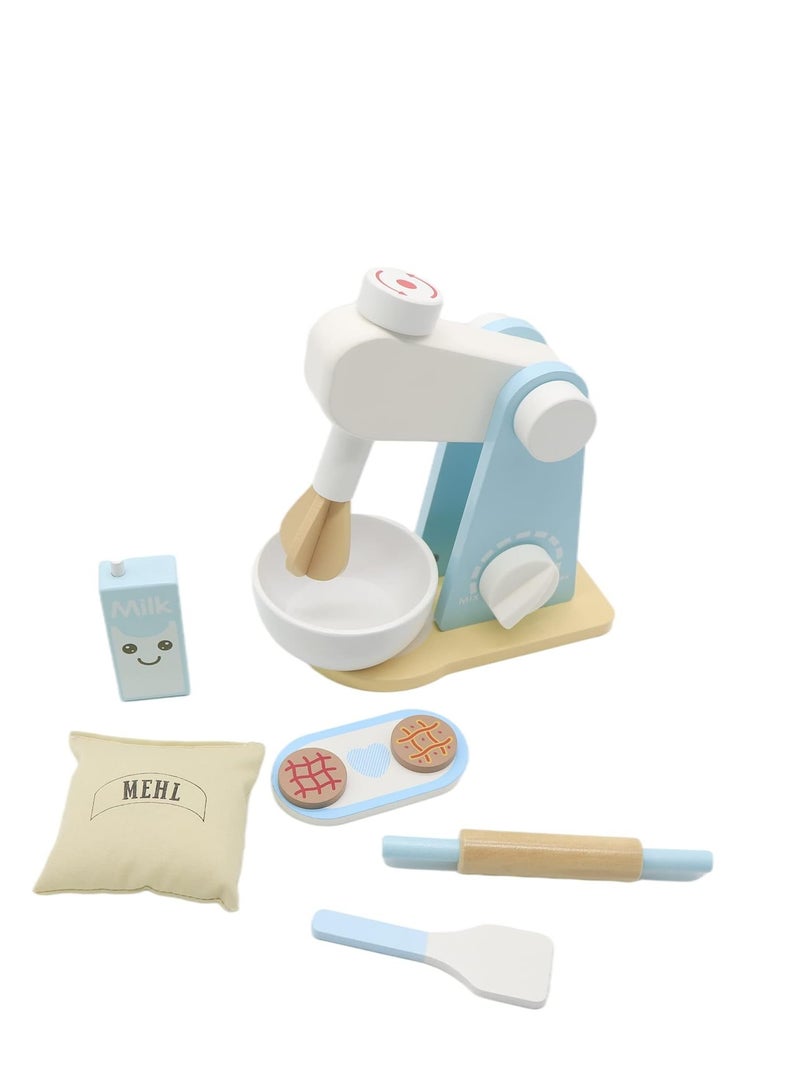 Wooden Kitchen 9 Piece Mixer Set Baking Cookie Mixer Toy Kitchen Accessories Pretend Play Kids Interactive Early Education Toy