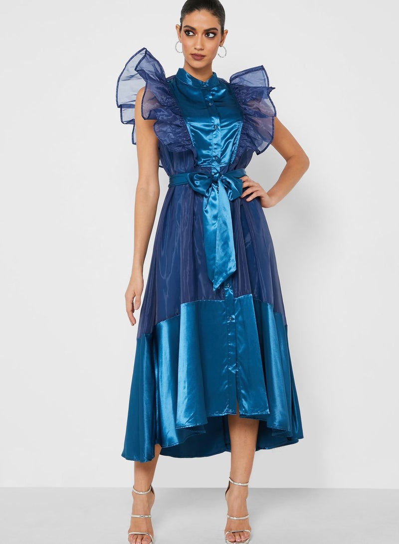 Ruffled Satin Midi Dress