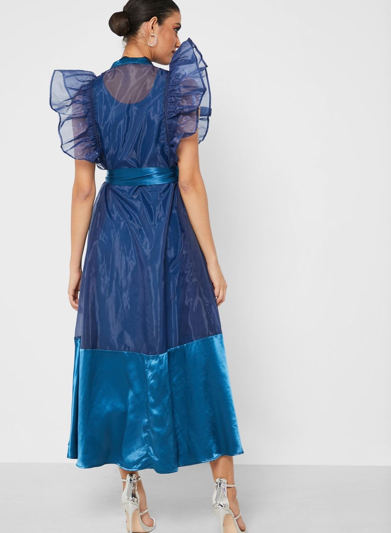 Ruffled Satin Midi Dress