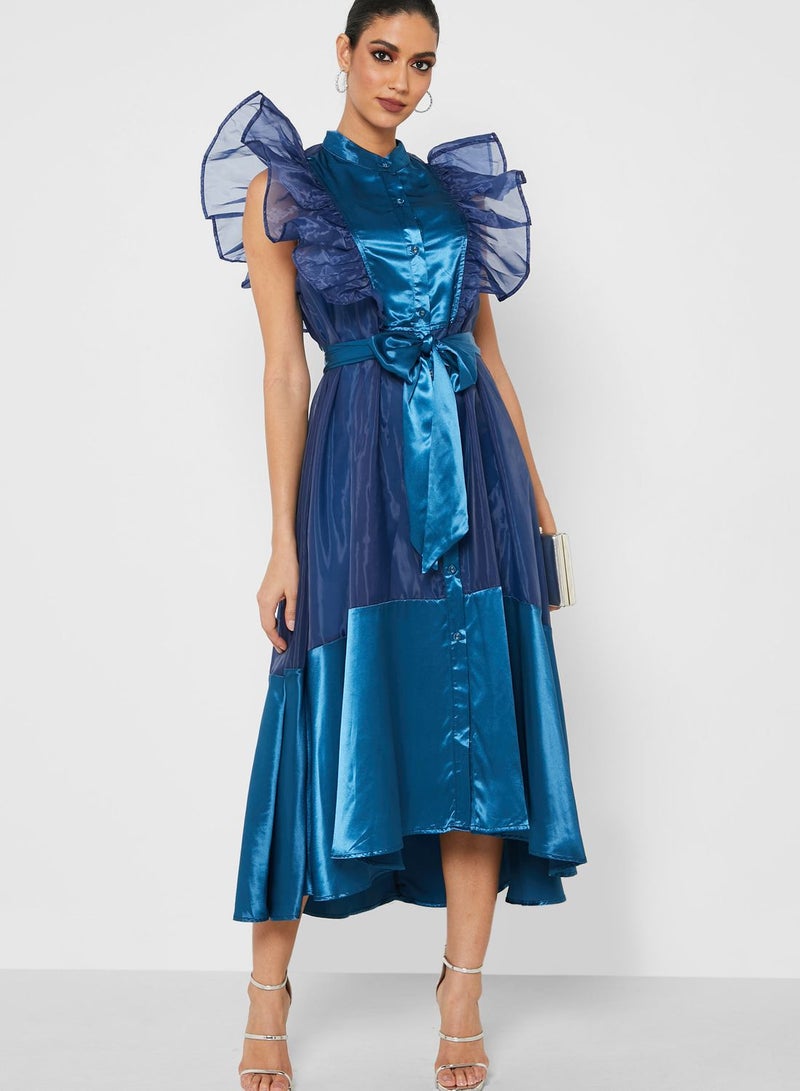 Ruffled Satin Midi Dress