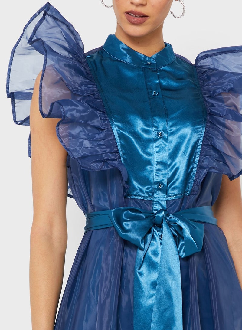 Ruffled Satin Midi Dress