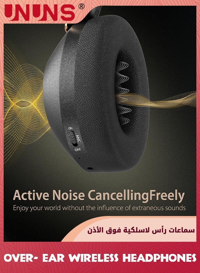 Active Noise Cancelling Headphones,Wireless Bluetooth Headphones,Over- Ear Headphones With Deep Bass,Long Playtime,Hi-Res Audio,Memory Foam Ear Cups For Travel Home Office