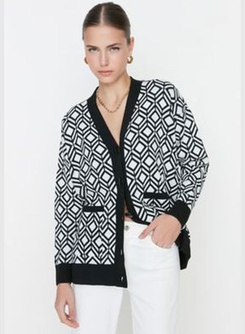 Black Jacquard Knitwear Cardigan