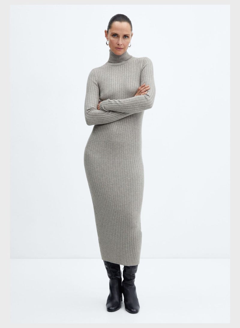 Turtle Neck Ribbed Dress