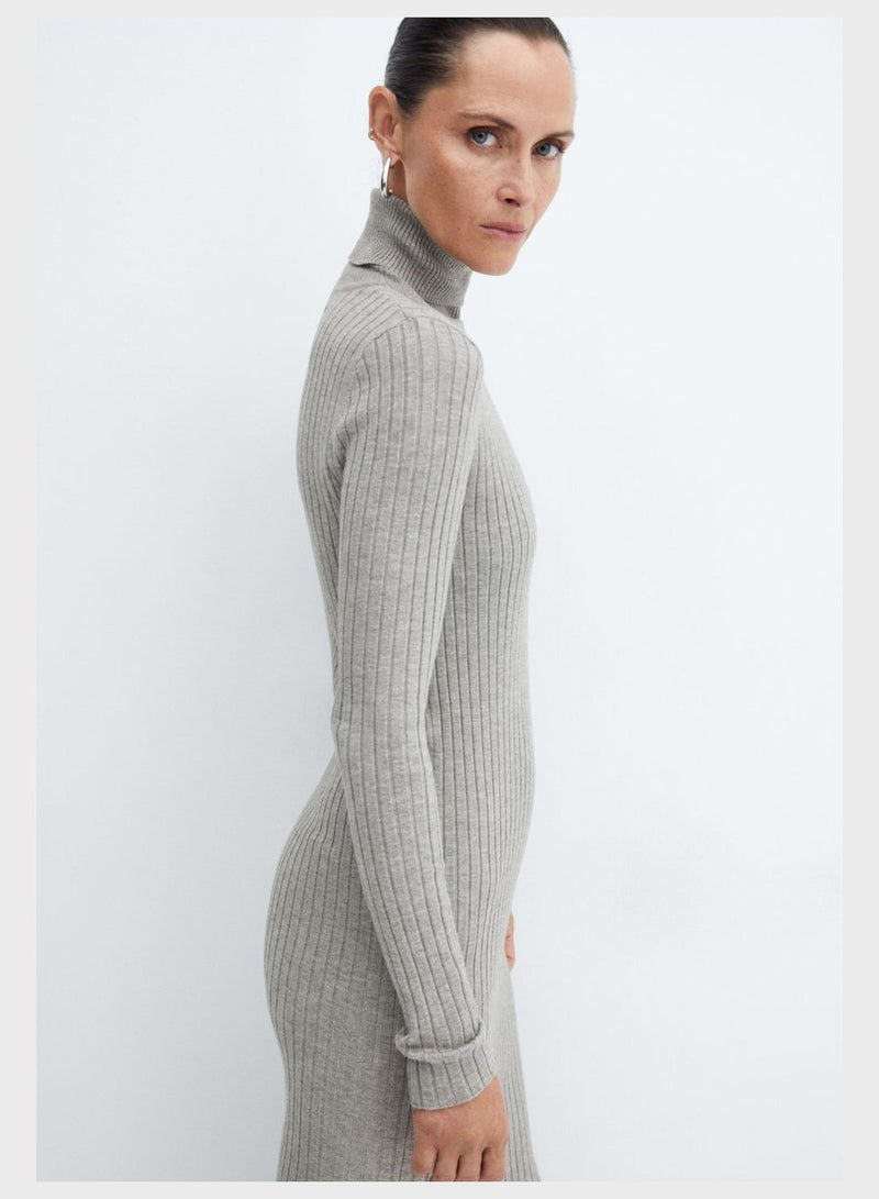 Turtle Neck Ribbed Dress