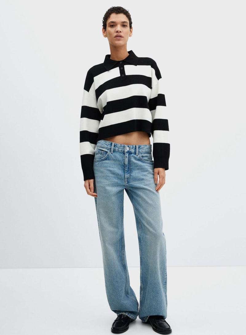 Polo Neck Block Striped Sweater