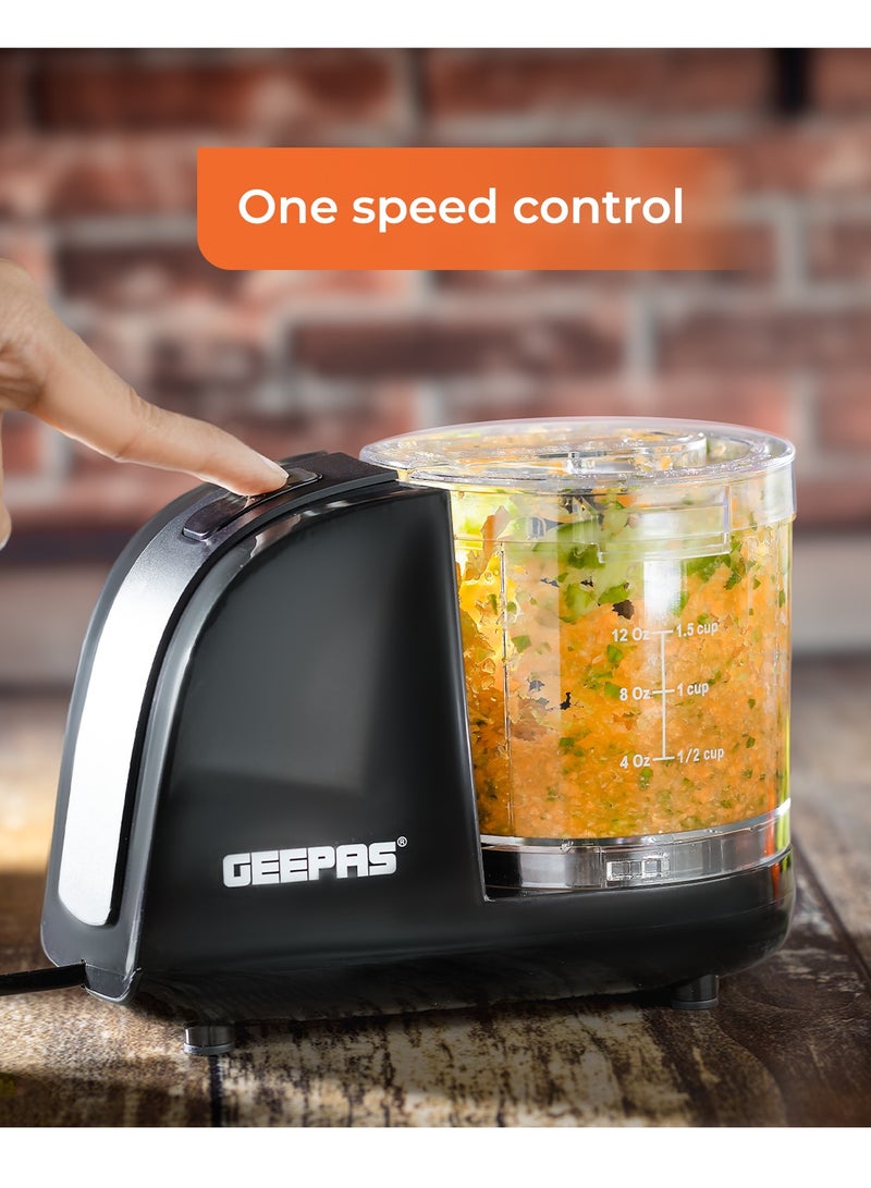 Geepas Multi Chopper With Stainless Steel Blade, 100W Powerful Copper Motor, 350ML Chopper Bowl, One Speed Control, High Power DC Motor, Mincing Function, Coarse, Easy To Clean, Chop To Fine Mince 350 ml 100 W GMC42028 Black