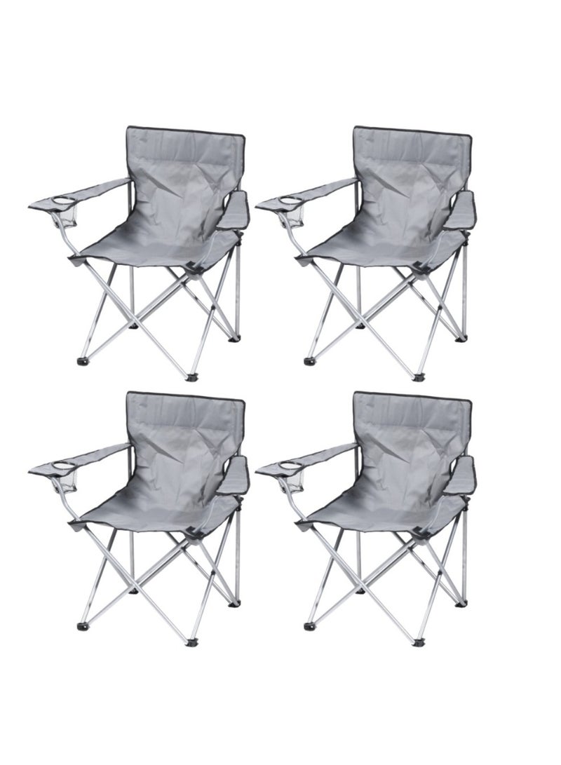 4Pcs Outdoor Folding Chair With Armrest Camping Fishing Seat Portable Beach Camping Chair Picnic Beach Chair Outdoor Portable Chair 90X57X47CM Grey