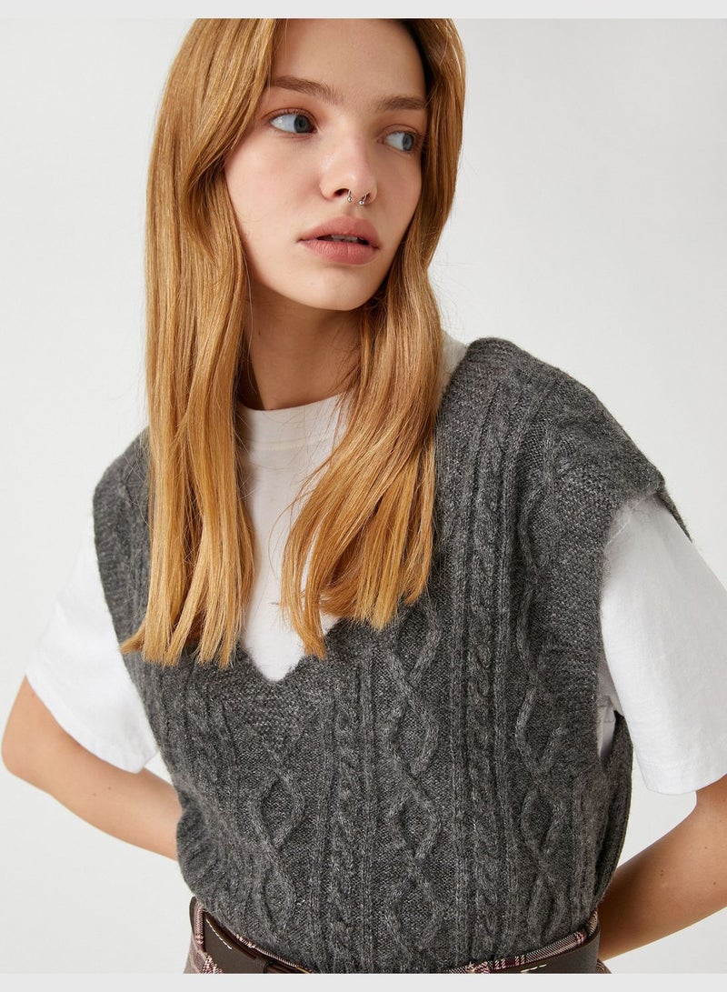 Knitted Sweater V Neck Braiding Design