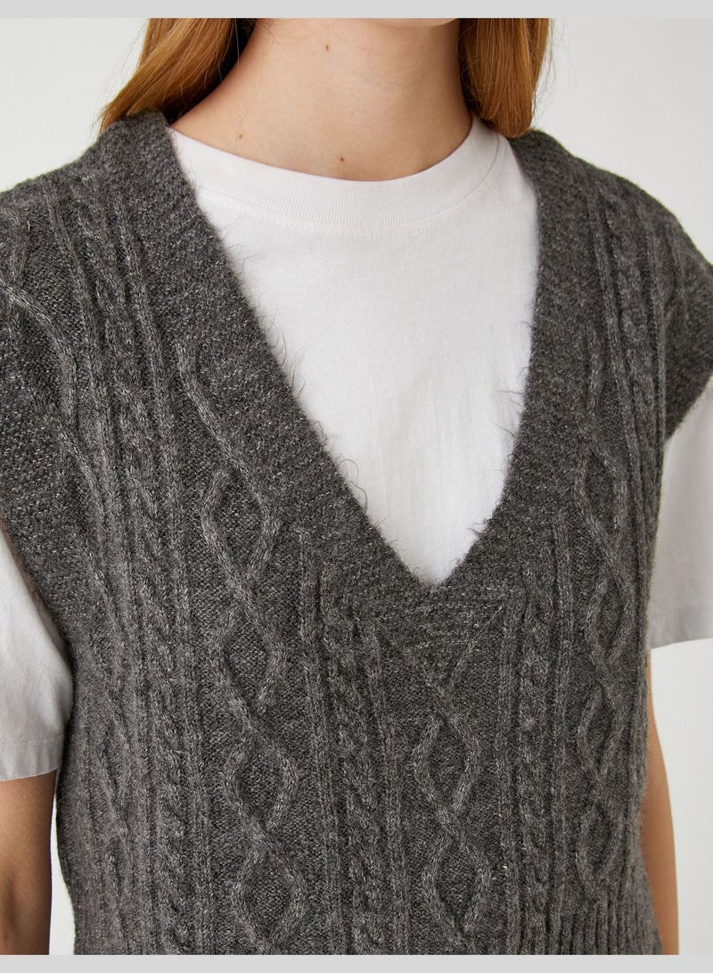 Knitted Sweater V Neck Braiding Design