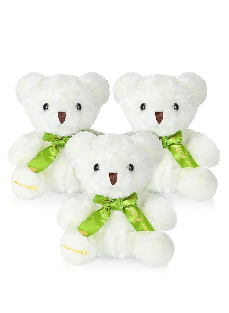 3 Pcs Stuffed Plush Bear Soft Stuffed Bear with Bow Tie Lovely Stuffed Plush Animal Dolls, 8 Inch Stuffed Bear Plush Toy (White)